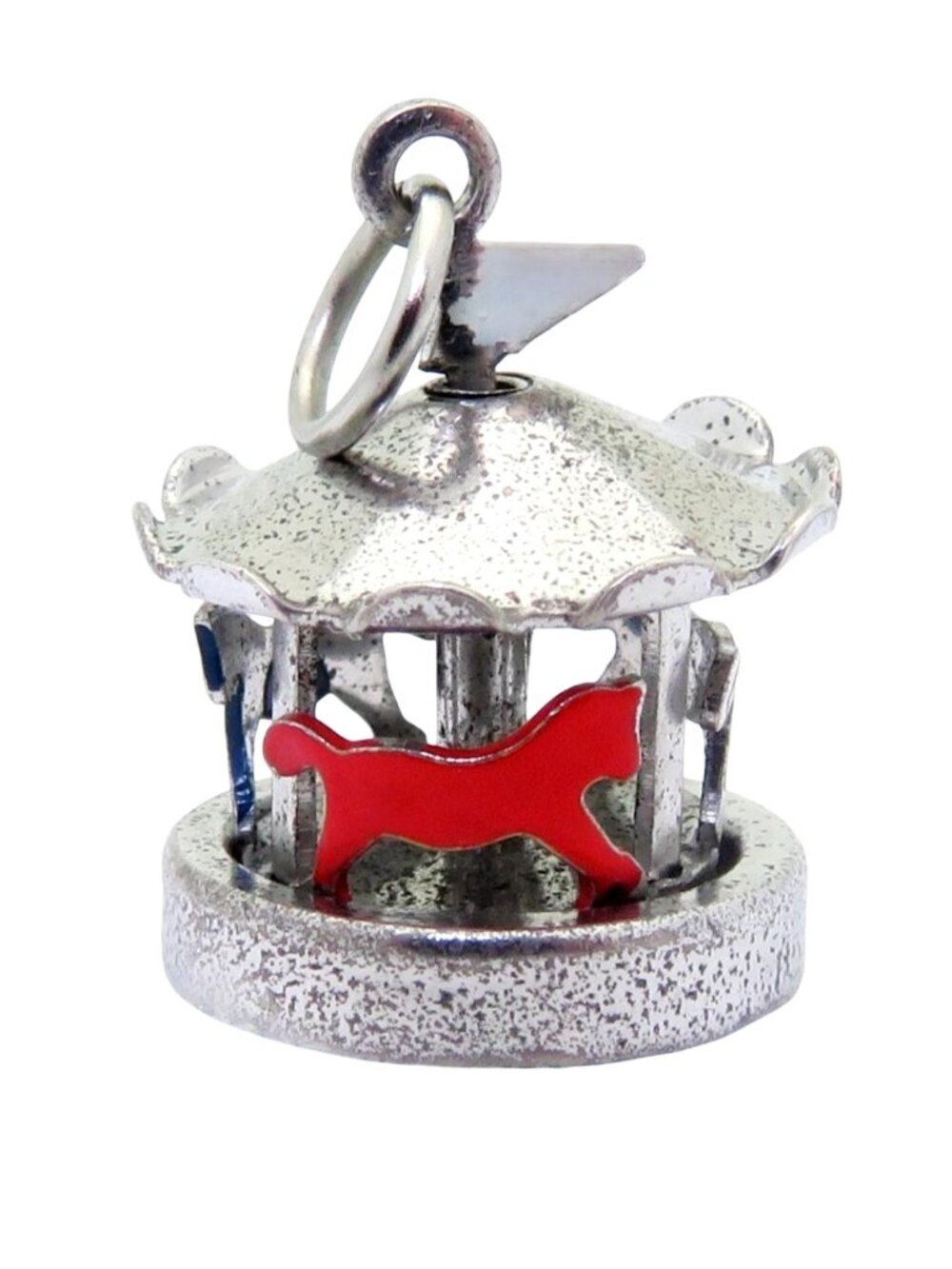 Vintage Sterling Silver Enamel Carousel Merry-Go-Round Movable Charm 1930s-1940s
